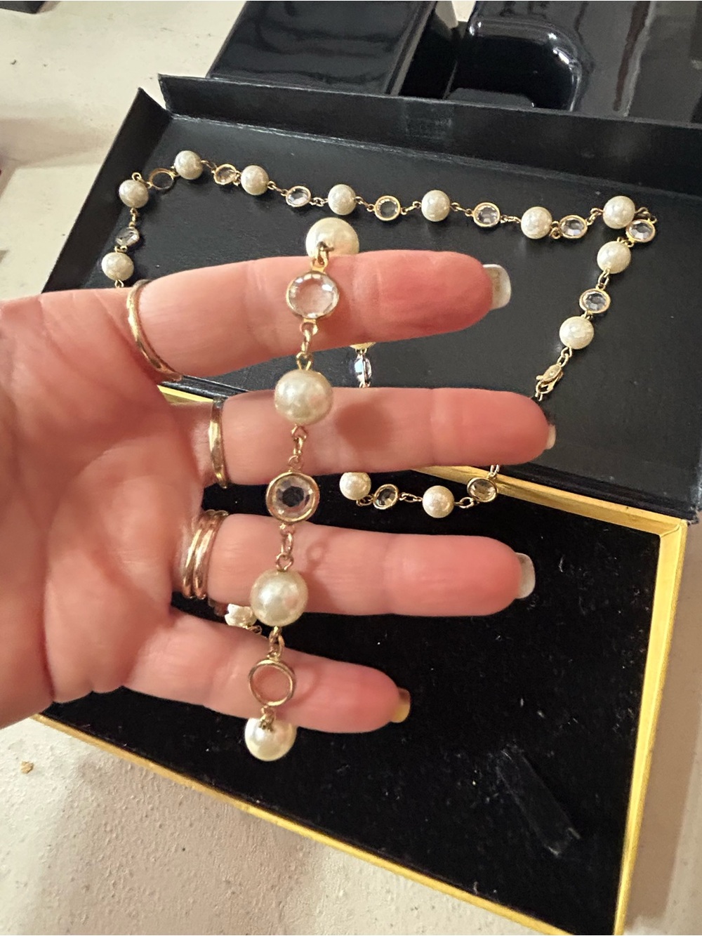 Gold-Tone Pearl and Austrian Crystal  Necklace